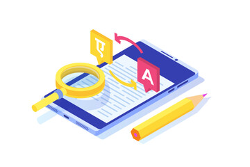 Online multi language translator app. Multilingual communication isometric concept. Vector illustration.