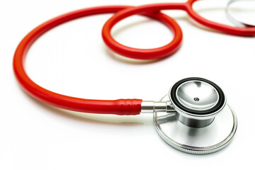 medical stethoscope shot on a white background close-up.