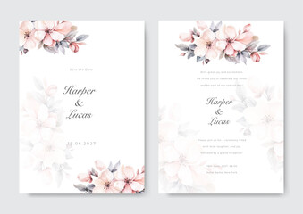 Simple modern wedding invitation card with beautiful flowers