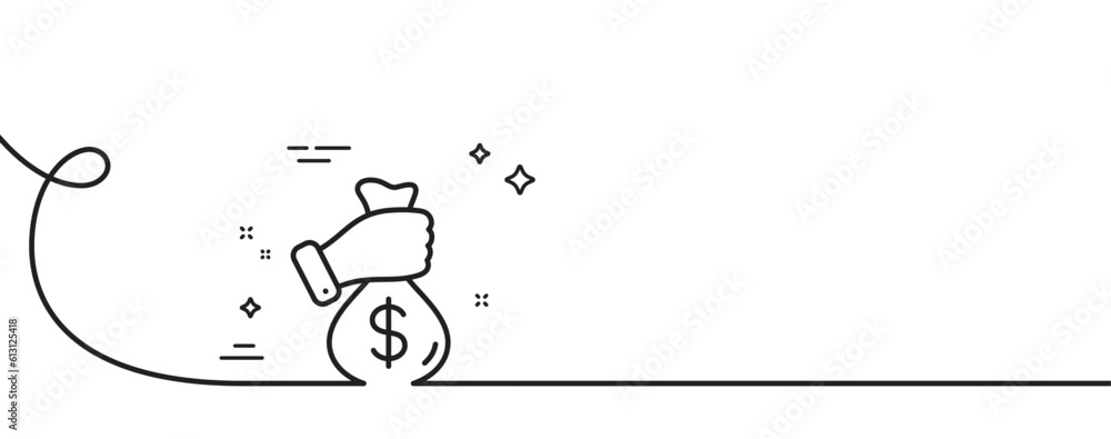 Poster bribe line icon. continuous one line with curl. money fraud crime sign. cash scam symbol. bribe sing