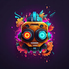 Futuristic AI Robo Fotoz logo, colorful vibrant