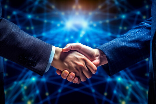 The Businessmen Confirm The Agreement With A Handshake. Technology Can Bring People And Business Together. Generative AI