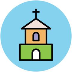 Holy place, flat rounded icon of church