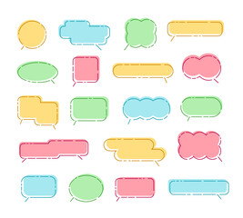 Line speech bubble frames. Smart callout box, simple chat frame and with editable stroke paths vector set