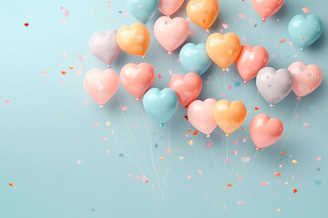 Colorful pastel heart shape balloons. Generative AI.