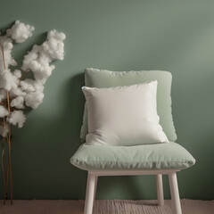 Mockup White Square Pillow in a Sage Background