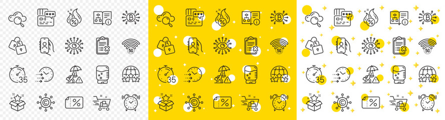 Outline Technical algorithm, Water cooler and Rating stars line icons pack for web with Cloud computing, Shopping cart, Hot loan line icon. Alarm clock, Reject checklist. Vector