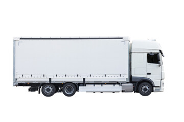 Delivery white van or truck with empty copy space for text or advertisement isolated over white background. PNG	