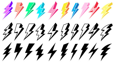 set collections colorful trendy Lightning bolt icon. Thunderbolt vector illustration - obrazy, fototapety, plakaty