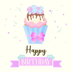 Birthday card with cupcake. Celebration. Birthday party. Vector illustration in a flat style.