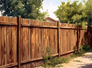 Fence built from wood. Outdoor landscape. Security and privacy concept created with Generative AI technology