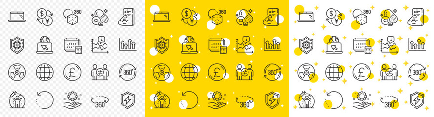 Outline Employee hand, Account and Coronavirus protection line icons pack for web with Chlorine mineral, Globe, Power safety line icon. Fitness, Chart, Pound money pictogram icon. Vector