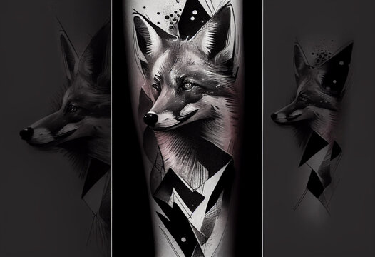 Stylized fox line art black and white tattoo Vector Image