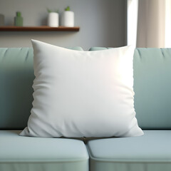 Mockup White Square Pillow in a Sage Couch