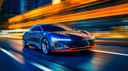 Electric Car of a beautiful Transportation with futuristic design. AI Generated.