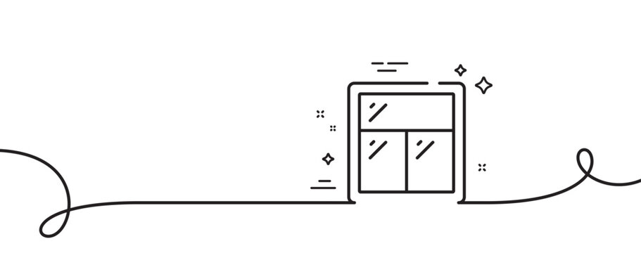 Window Line Icon. Continuous One Line With Curl. Glass Frame Sign. Building Window Symbol. Window Single Outline Ribbon. Loop Curve Pattern. Vector