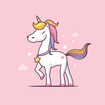 Beautiful magical unicorn vector cartoon illustration