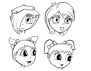 Fototapete Karikaturzeichnung Cute cartoon faces heads vector illustration art set