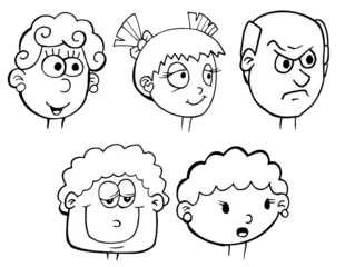 Fototapete Karikaturzeichnung Cute cartoon faces heads vector illustration art set
