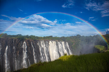 rainbow over the waterfall at Victoria falls