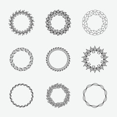 Circle mandala vector element black and white line art set