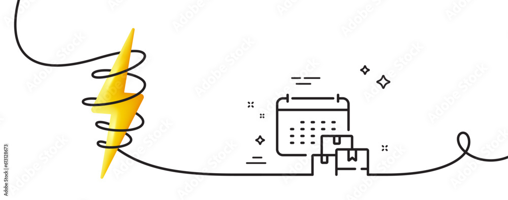 Poster delivery calendar line icon. continuous one line with curl. parcel logistic date sign. express servi
