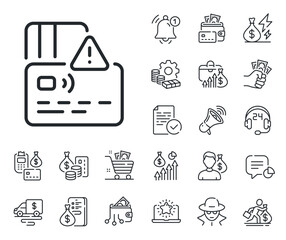 Bank money payment sign. Cash money, loan and mortgage outline icons. Credit card line icon. Non-cash pay symbol. Card line sign. Credit card, crypto wallet icon. Inflation, job salary. Vector