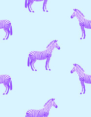 Fototapeta na wymiar Abstract Seamless Vector Pattern with a Purple-white Zebra Isolated on a Light Blue Background. Wild African Animal Print ideal for Fabric,Wrapping Paper. Funny Safari. Simple Hand Drawn Zebra. RGB.