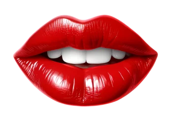 Fotobehang 3d red female lips isolated on transparent background. Generative AI. PNG © Natali2510
