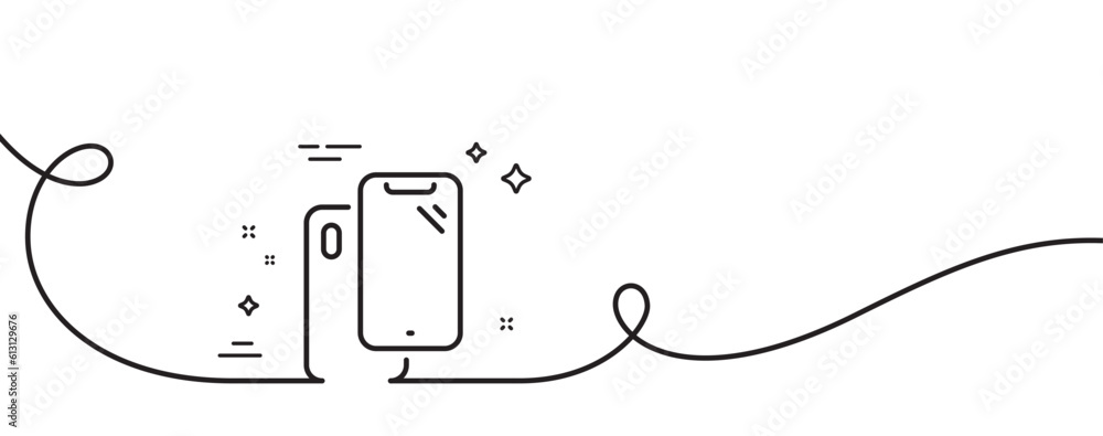 Poster smartphone line icon. continuous one line with curl. phone cover sign. mobile device symbol. smartph