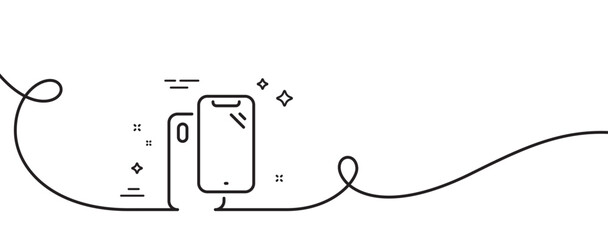 Smartphone line icon. Continuous one line with curl. Phone cover sign. Mobile device symbol. Smartphone single outline ribbon. Loop curve pattern. Vector