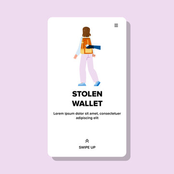 stolen wallet vector. thief criminal, purse bag, pickpocket theft, robbery steal, pocket danger stolen wallet web flat cartoon illustration
