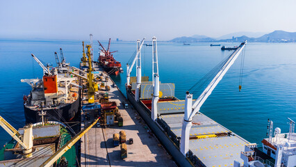 Aerial view of cargo ship,in warehouse harbor at Thailand.