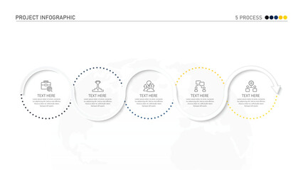 Infographic process design with icons and 5 options or steps.