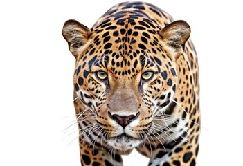 Obraz premium Tiger prowling, approaching and looking at the camera, isolated created with Generative AI technology