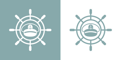 Logo nautical. Sombrero de capitán de barco con timón de barco