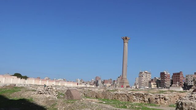 Archaeological site at the Ruins of the Pompey’s Pillar in Alexandria, Egypt.