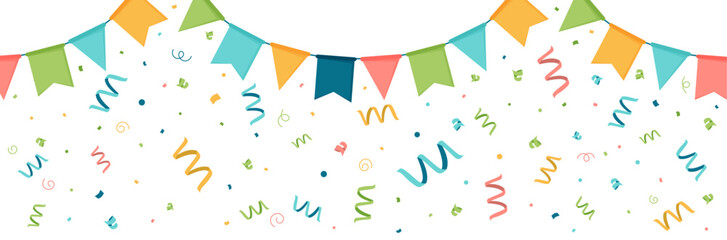 Fête, confettis et cotillons - Bannière festive - Éléments vectoriels éditables colorés autour de la célébration de fêtes - Drapeaux, fanions - Couleurs vives et joyeuses - Festivités