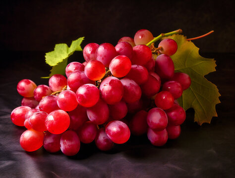 fresh red grapes with leaf