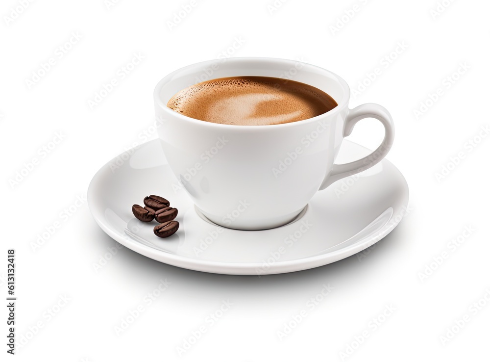 Poster white cup of black coffee isolated on white background with clipping path created with generative ai