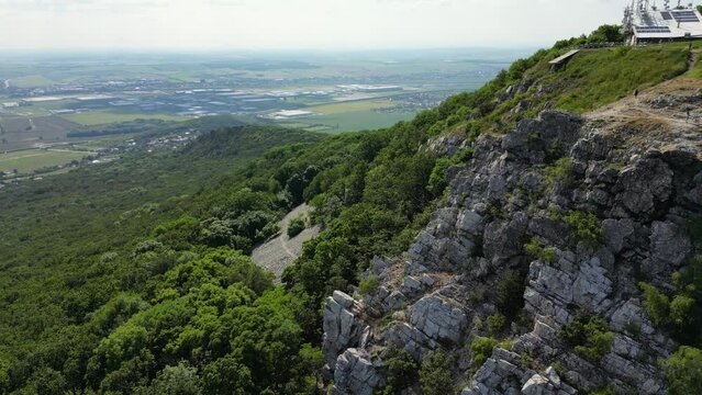 Drone footage of the cliffs on Zobor Mountain near Nitra, Slovakia, 4k