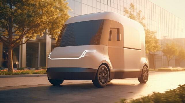 Parcel delivery small truck of a beautiful Transportation with futuristic design. AI Generated.