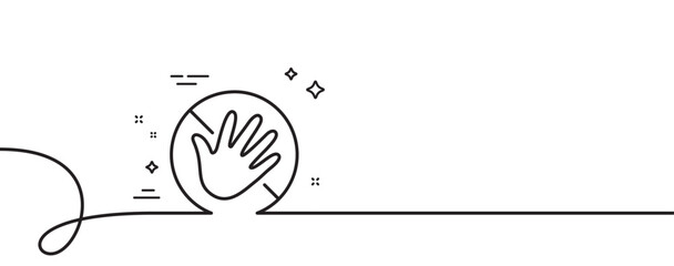 Do not touch hand line icon. Continuous one line with curl. Hygiene rules - No touch with bare hand sign. For clean hands symbol. Do not touch single outline ribbon. Loop curve pattern. Vector