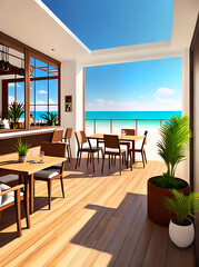 Realistic mediterraneanstyle beachside cafe design.