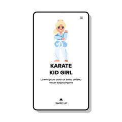 karate kid girl vector. boy sport, martial belt, judo arts, activity character, defense attack karate kid girl web flat cartoon illustration