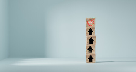 target board on up arrows which print screen on wooden cube block, increasing and challenge of...
