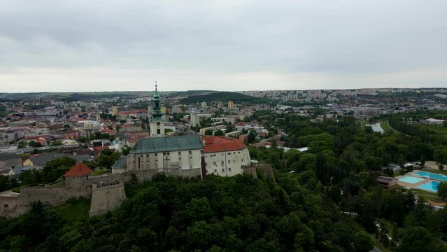 Landmark of Nitra, medieval Nitra Castle, cityscape view, Slovakia, 4k