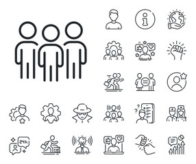 Business teamwork sign. Specialist, doctor and job competition outline icons. Group line icon. Meeting people symbol. Group line sign. Avatar placeholder, spy headshot icon. Strike leader. Vector