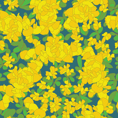 Tree leaves and flowers seamless pattern