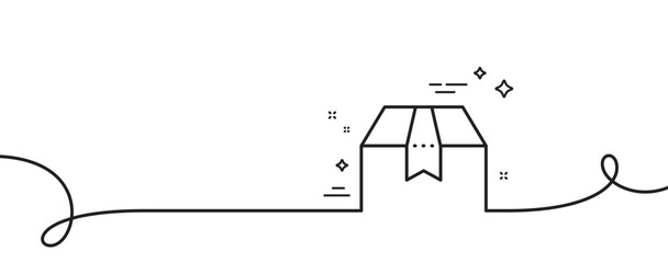 Package box line icon. Continuous one line with curl. Delivery parcel sign. Cargo goods symbol. Package box single outline ribbon. Loop curve pattern. Vector